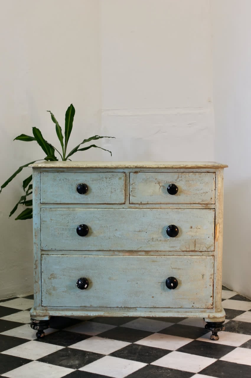 original painted blue early victorian chest