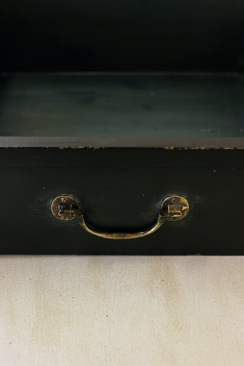 black & ivory three drawer pot board console, painted interior, georgian style brass handles, the console can be made to any length & depth.