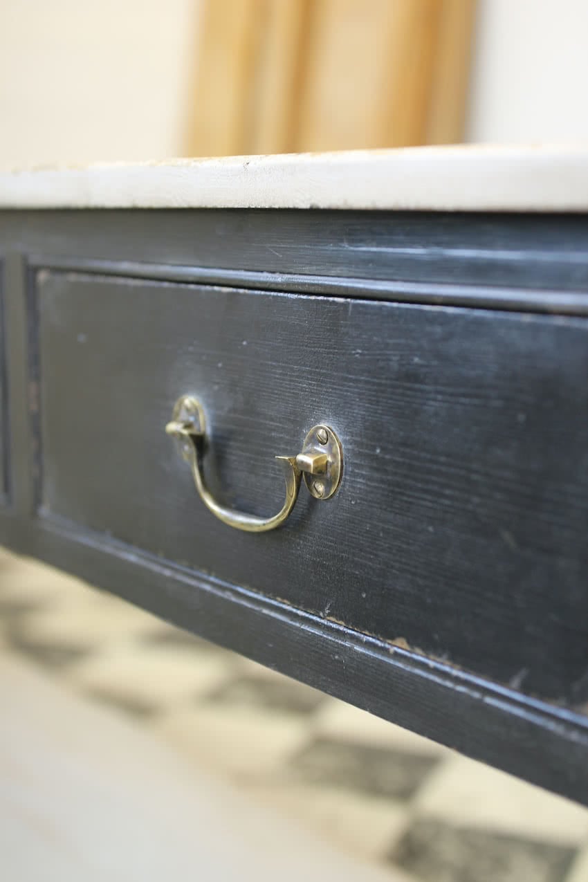 black & ivory three drawer pot board console, painted interior, georgian style brass handles, the console can be made to any length & depth.