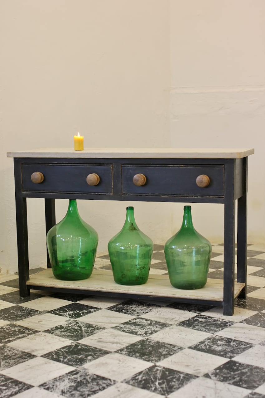 blue tall pine shelved cupboard