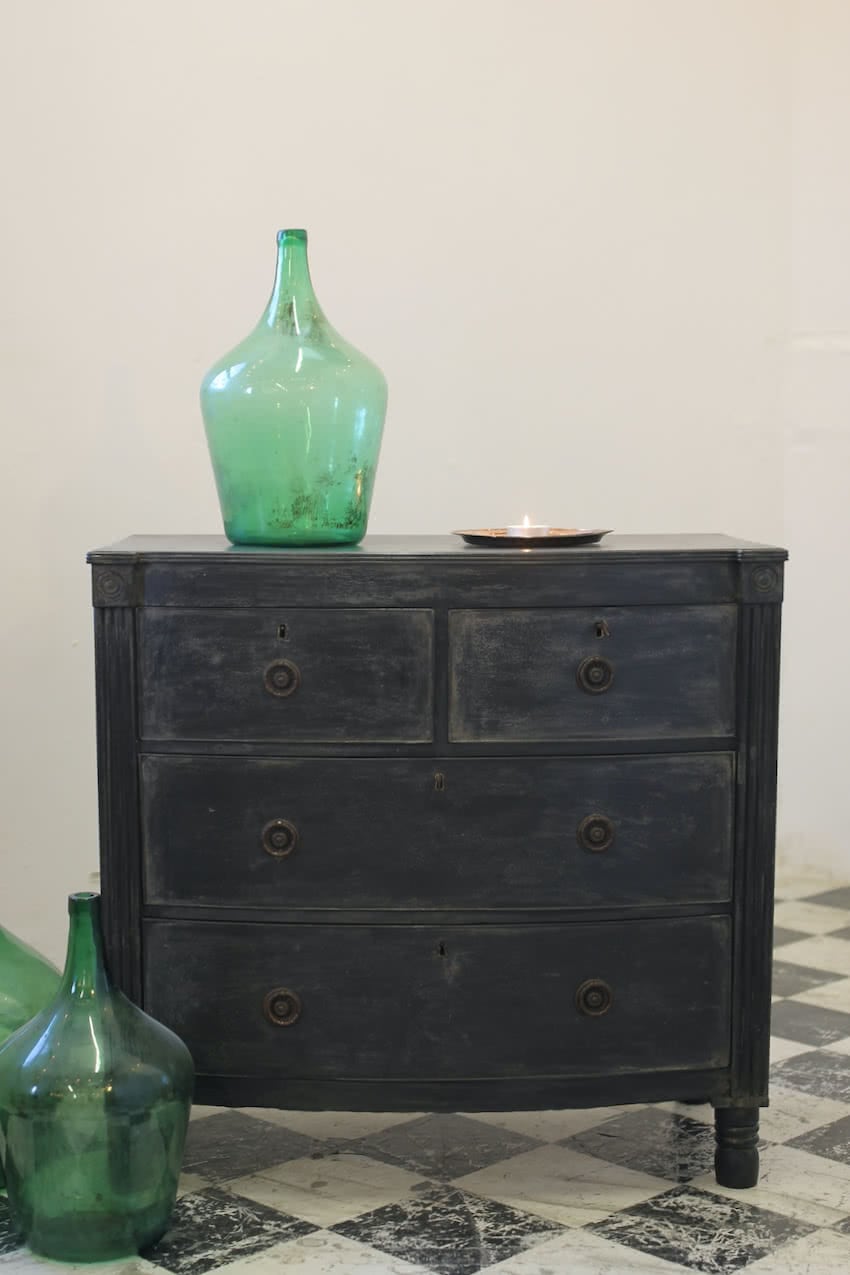 blue tall pine shelved cupboard