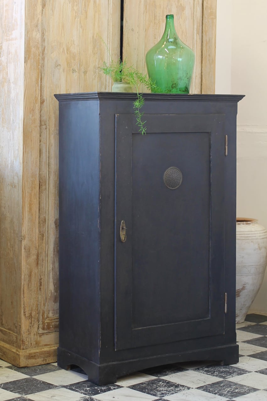 black shelved pine cupboard