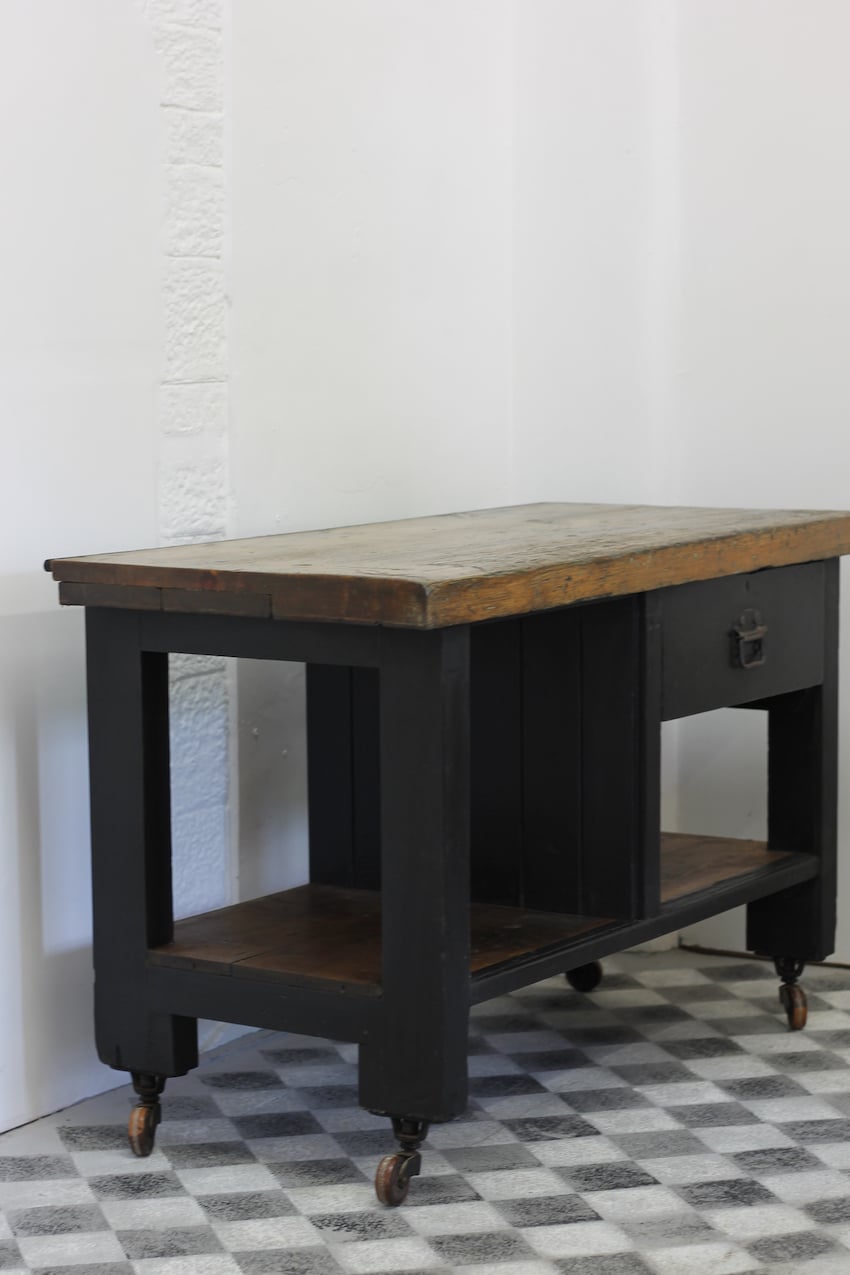 industrial pine painted black work station