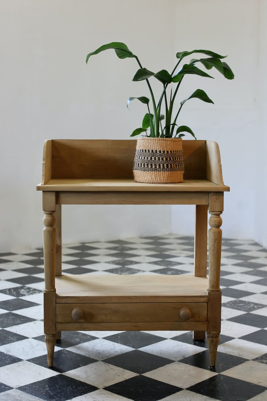 english galleried pine side table or wash stand with drawer.