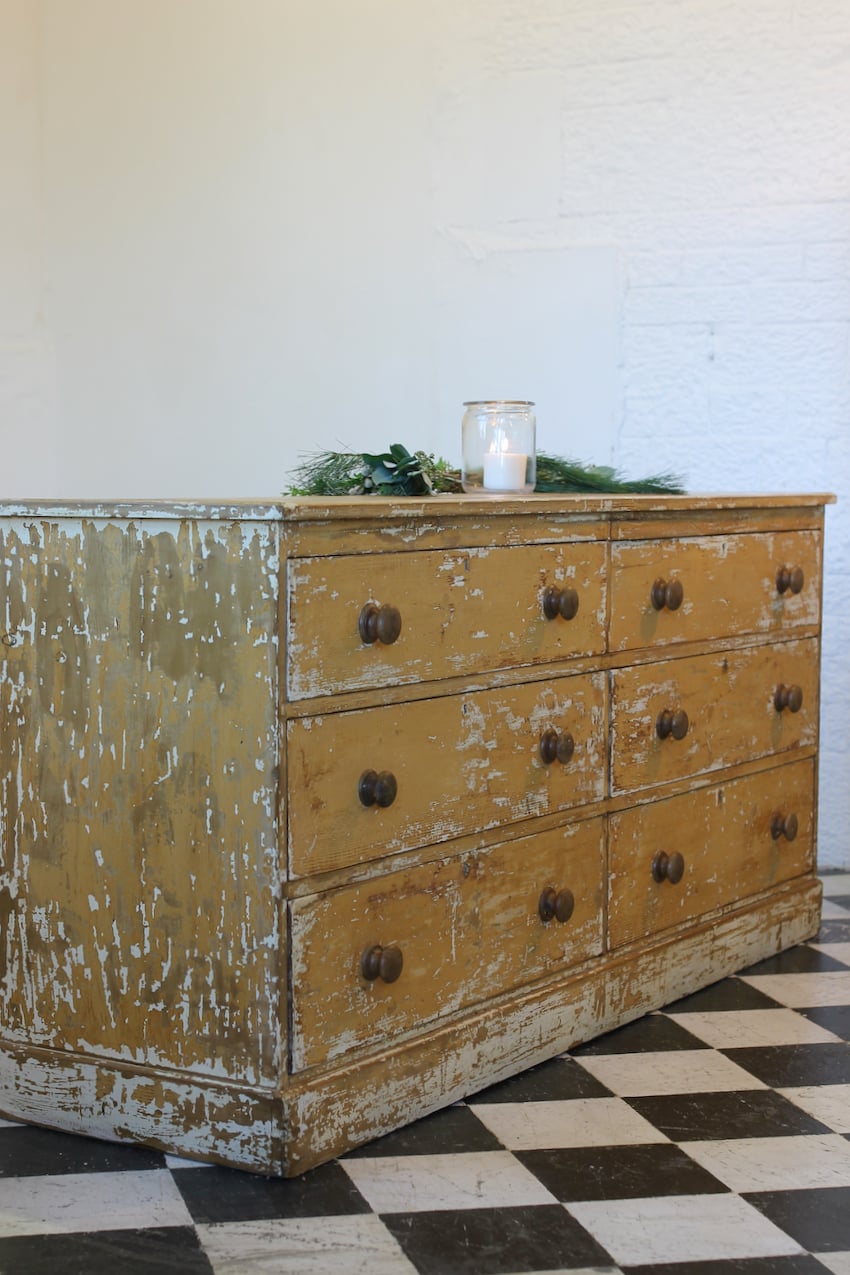english victorian hand scraped original painted pine six drawer base