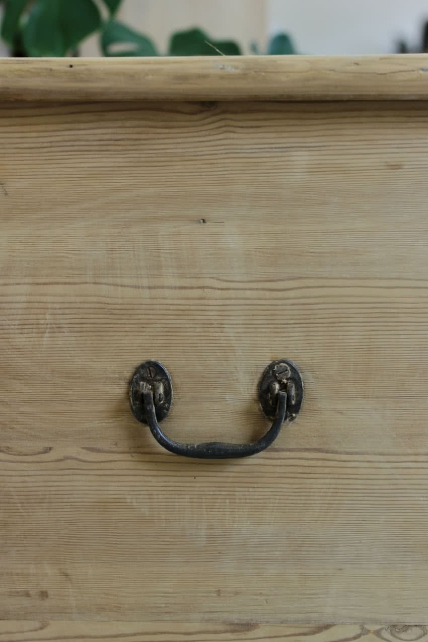 very pretty galleried french all original pine two door cupboardcupboard with shelf & metal handles and typical hinges.