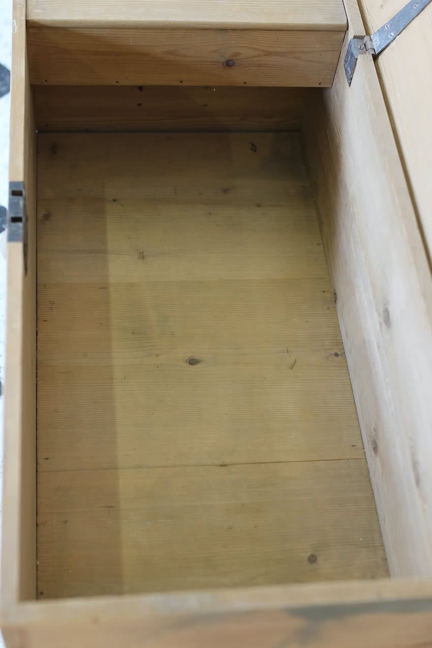 very pretty galleried french all original pine two door cupboardcupboard with shelf & metal handles and typical hinges.