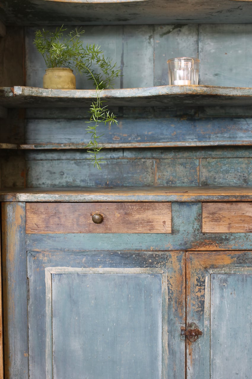 white and grey green geometric painted antique pine chest of drawers