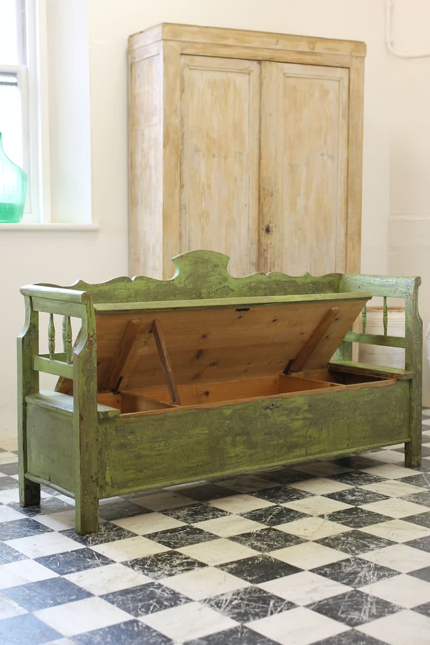 original painted green hungarian bench