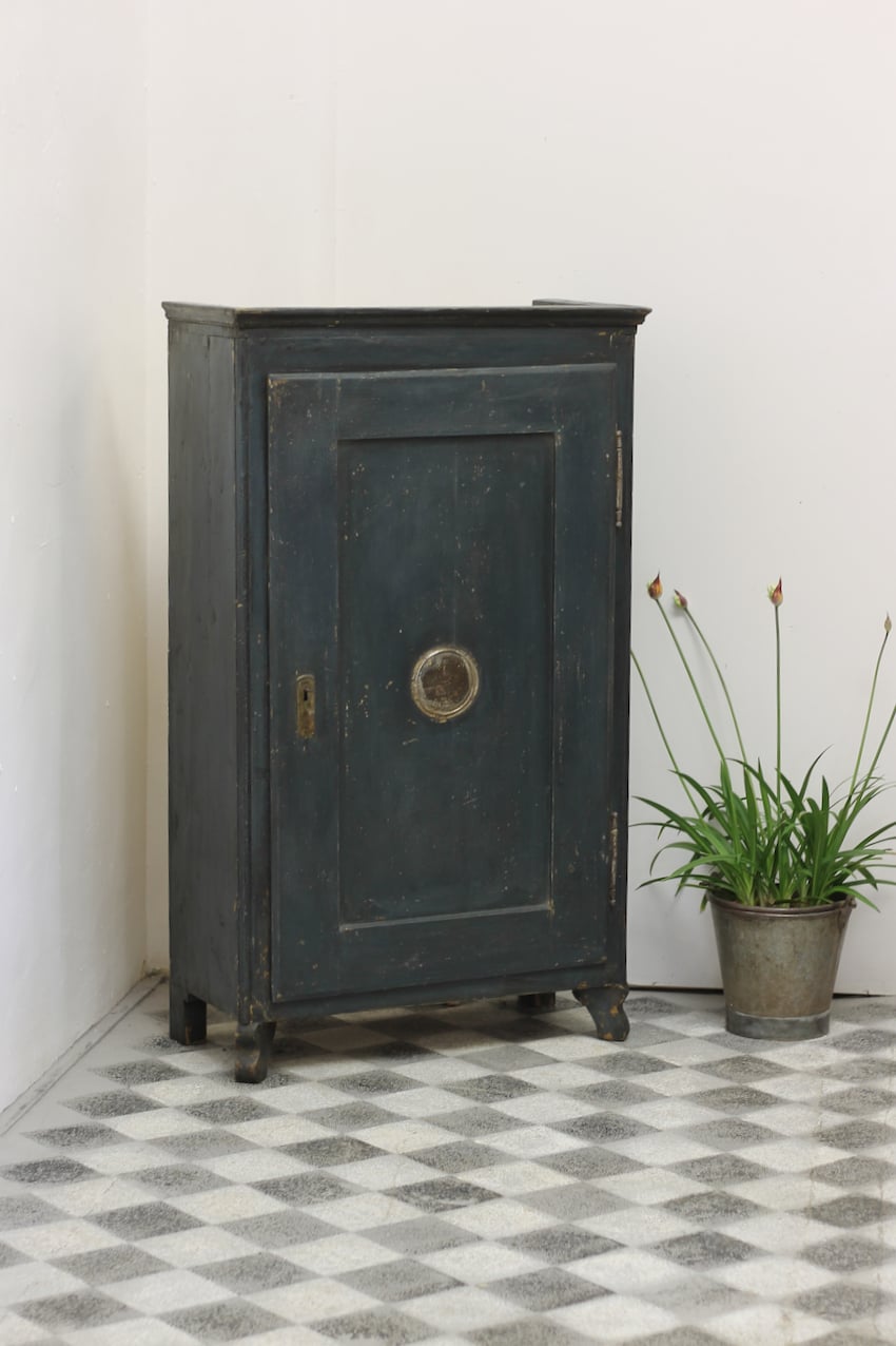 antique pine painted european shelved cupboard