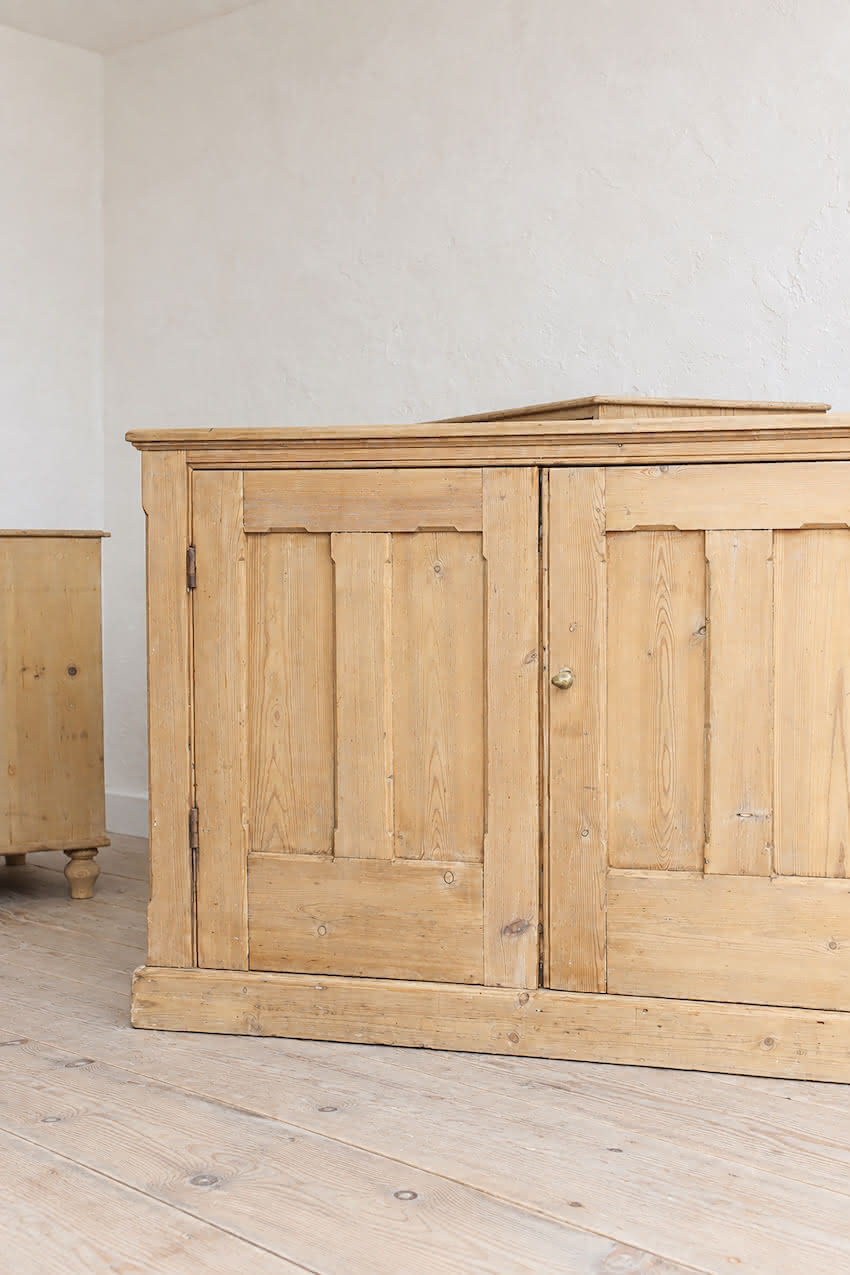 very pretty galleried french all original pine two door cupboardcupboard with shelf & metal handles and typical hinges.