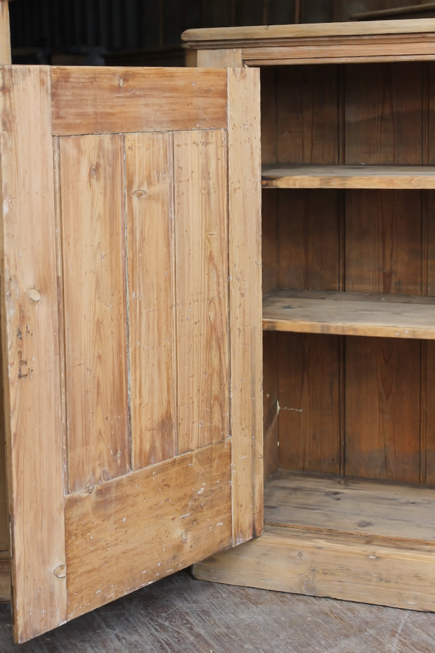 very pretty galleried french all original pine two door cupboardcupboard with shelf & metal handles and typical hinges.