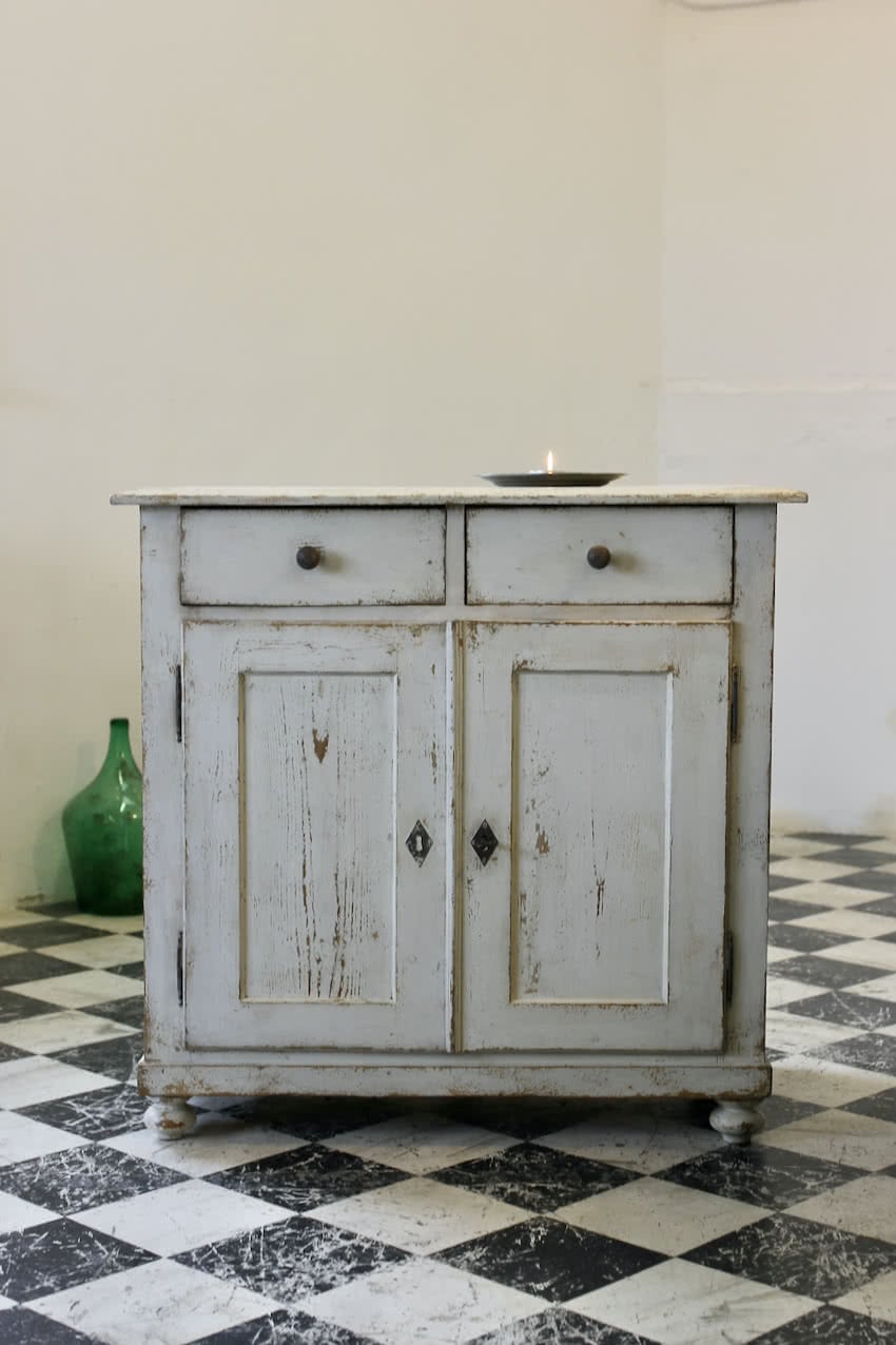 white and grey green geometric painted antique pine chest of drawers